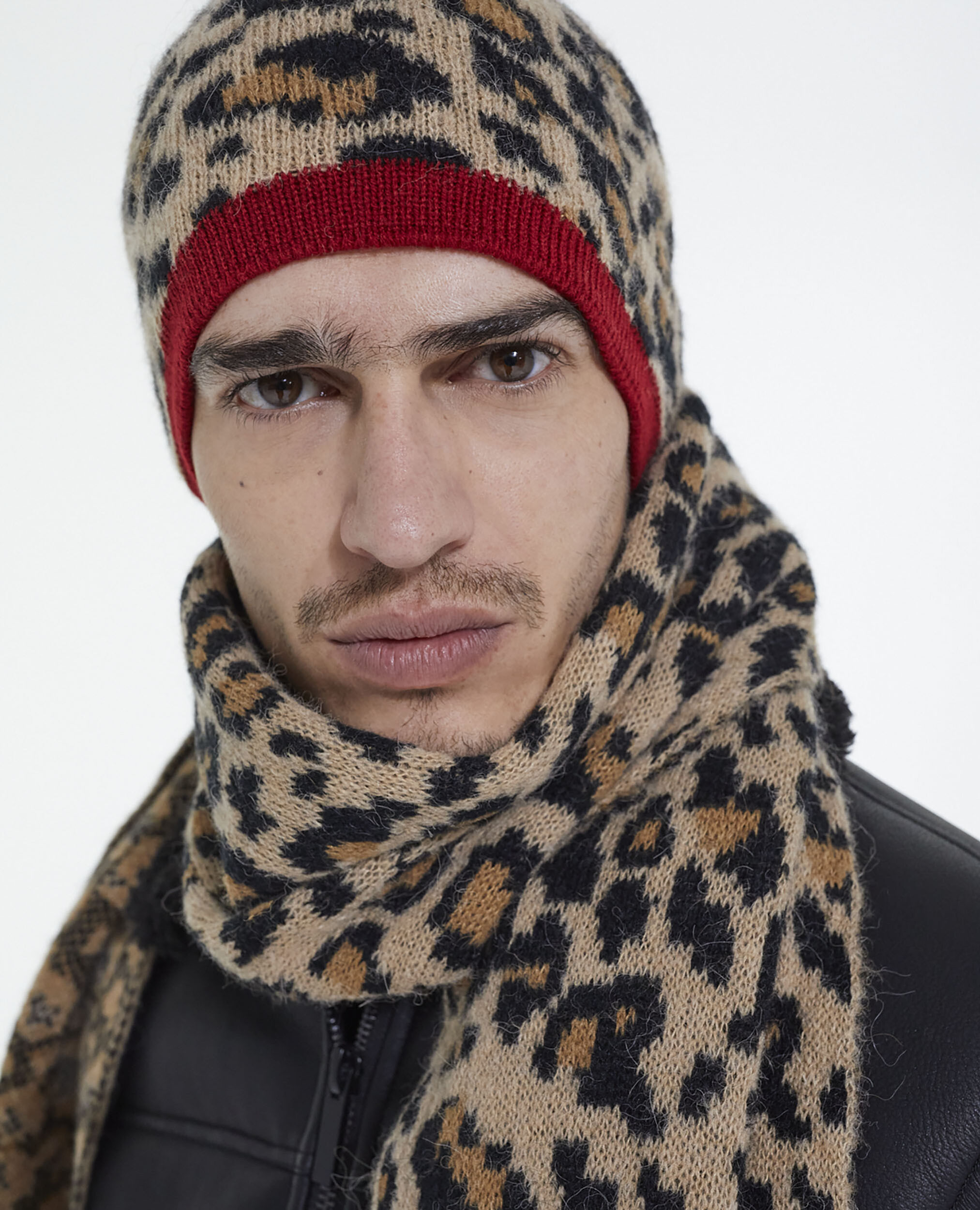 Leopard print wool beanie