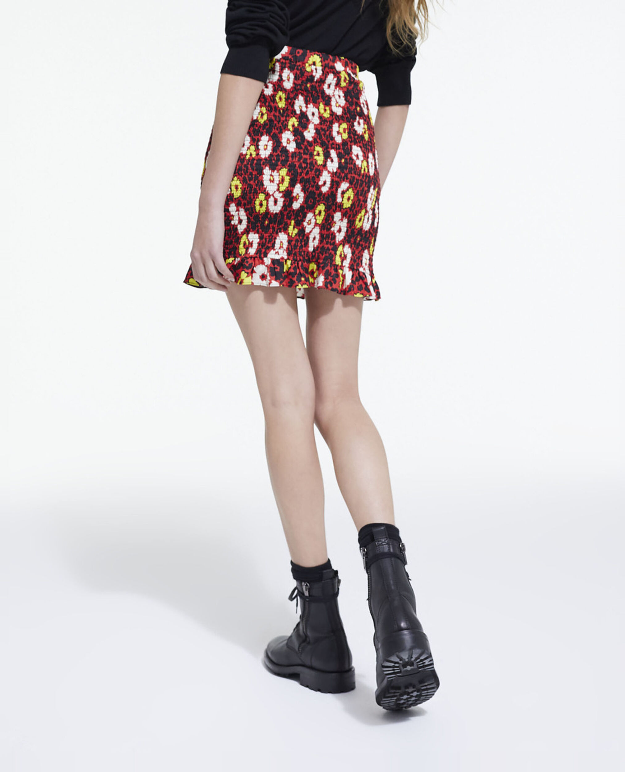 Floral print short skirt, RED / YELLOW, hi-res image number null