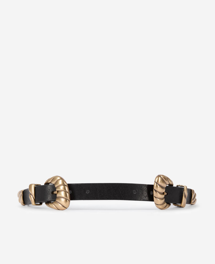 The Kooples FEMME BLACK ceinture fine &agrave; double boucle en cuir noir