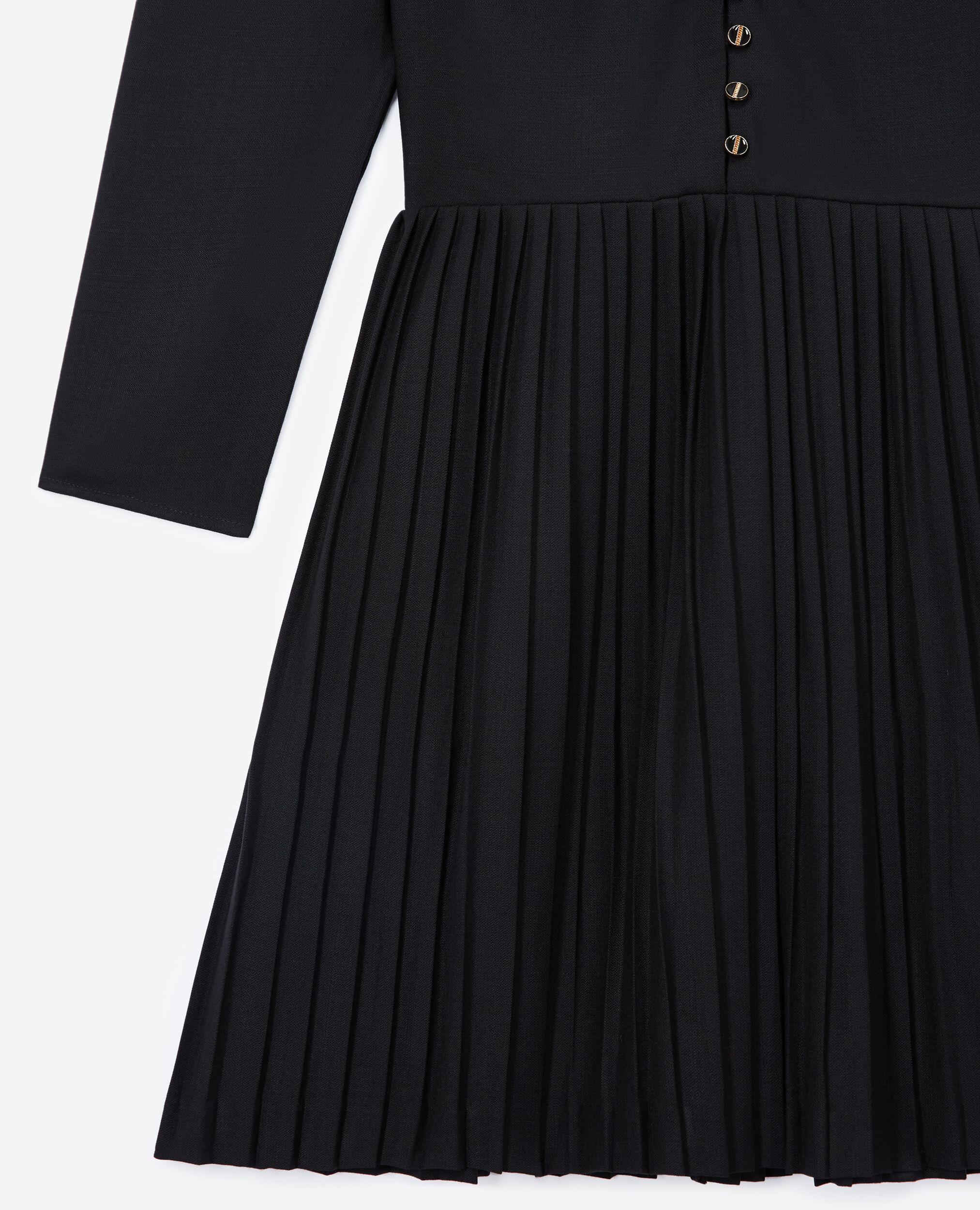 Vestido lana negro detalle plisado, BLACK, hi-res image number null