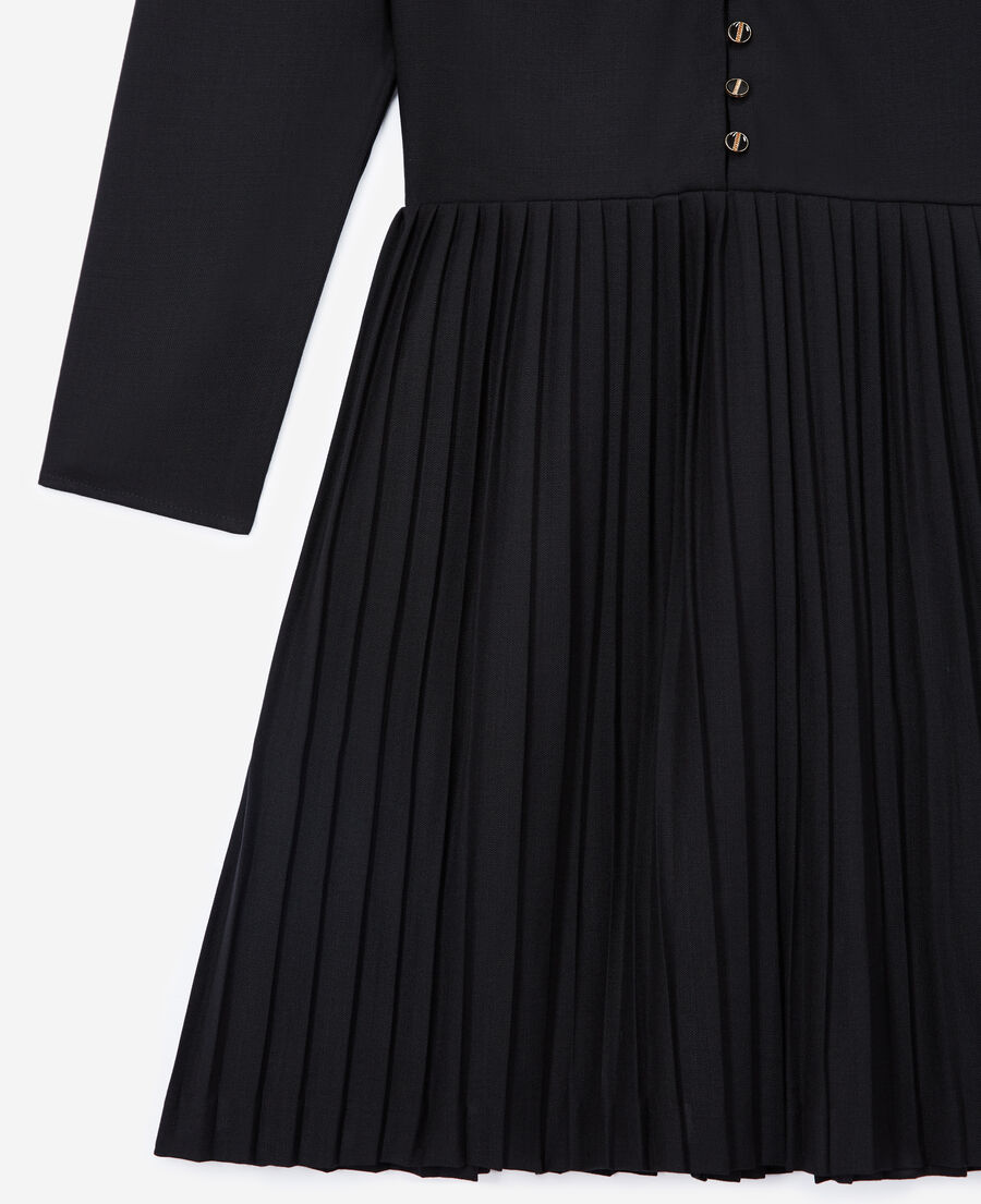 vestido lana negro detalle plisado
