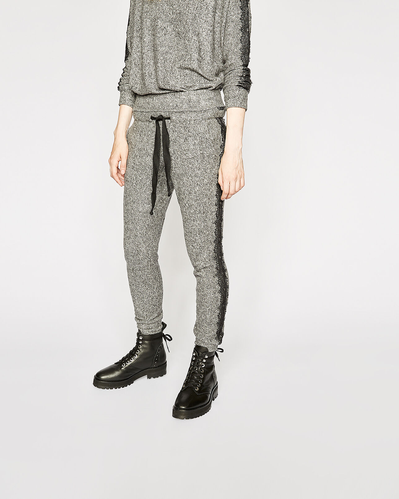The Kooples FEMME GREY MELANGE jogging sweet fleece gris dentelle