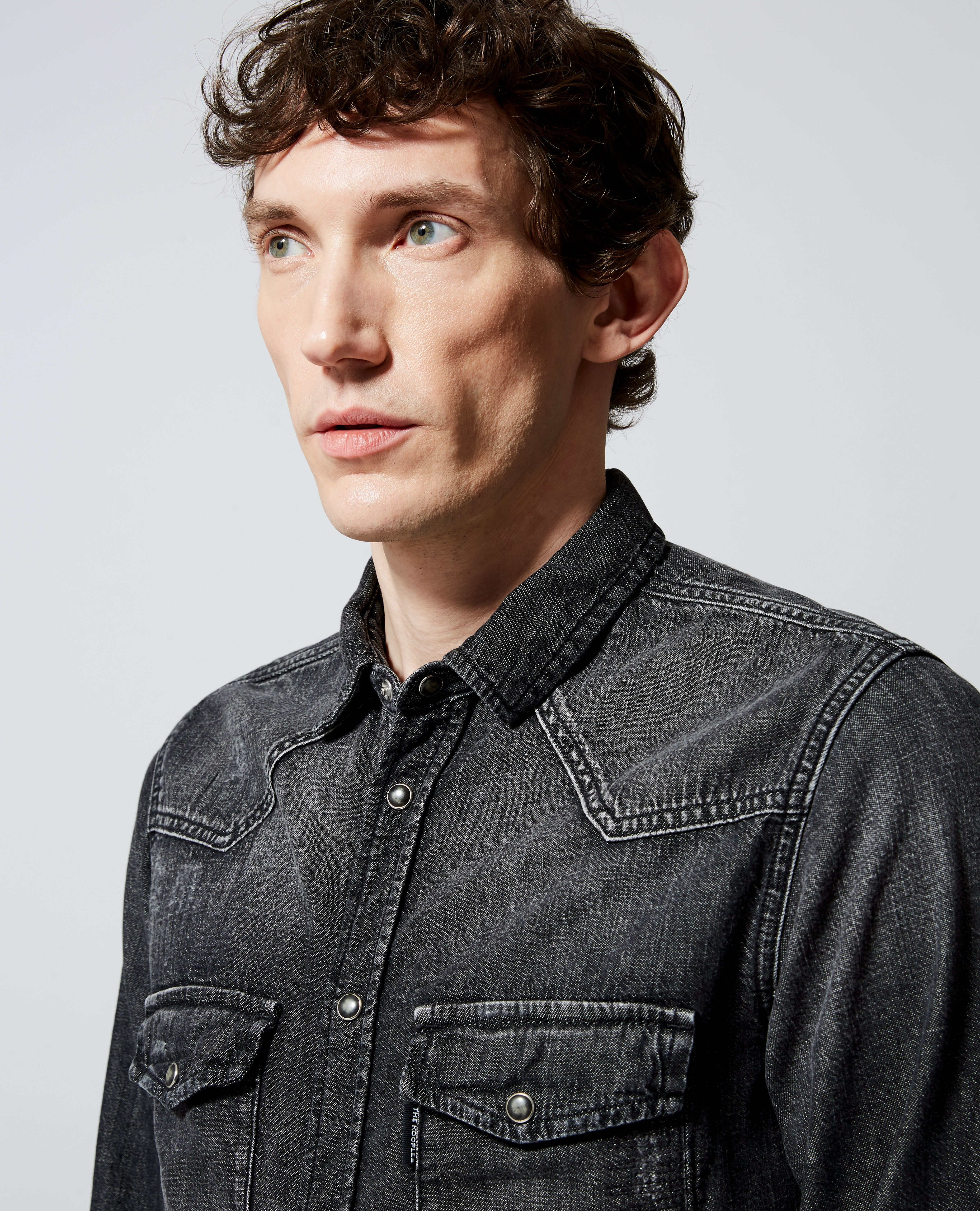 Slim fit black denim shirt on sale