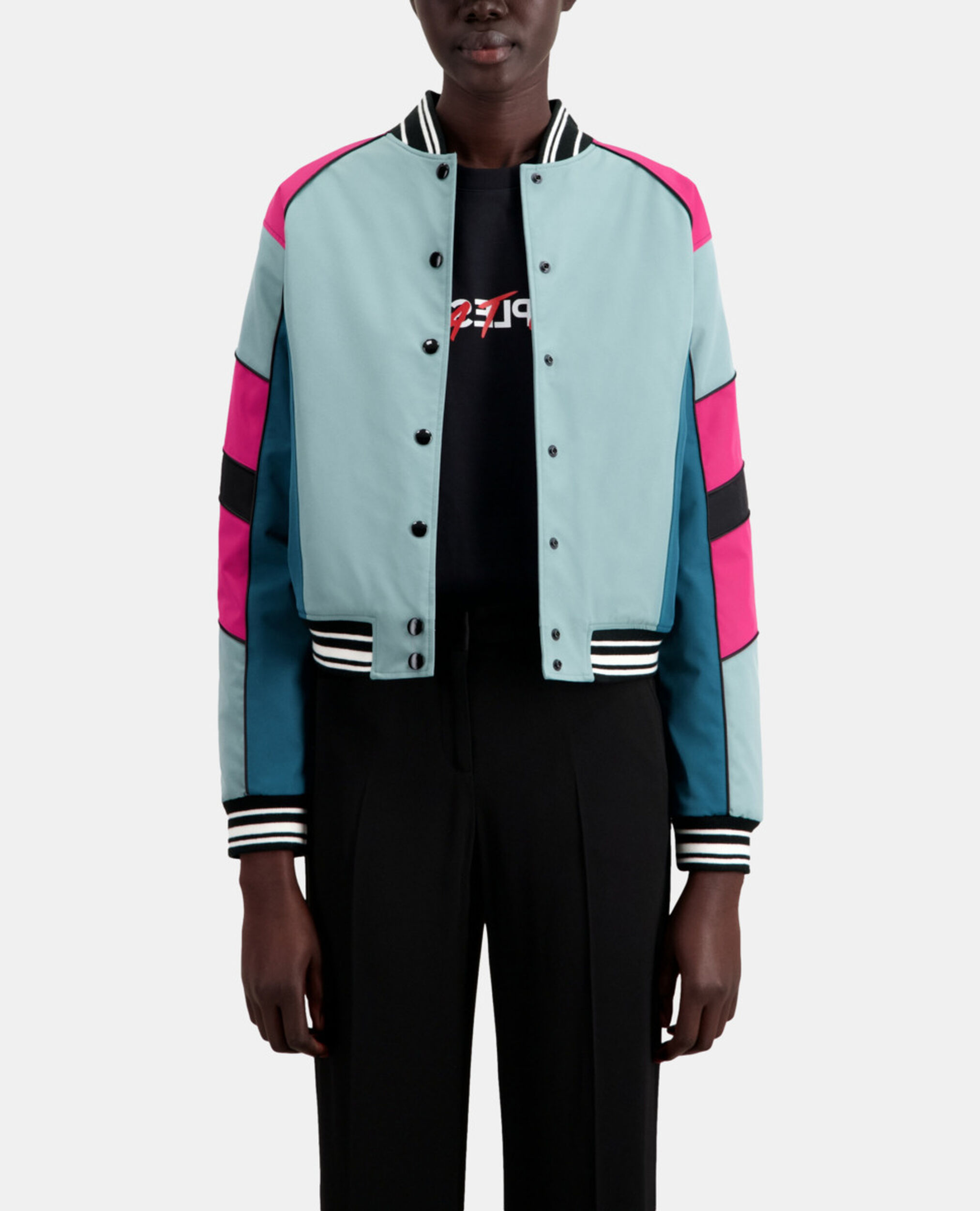Blouson court avec patchwork multicouleur, CELADON, hi-res image number null