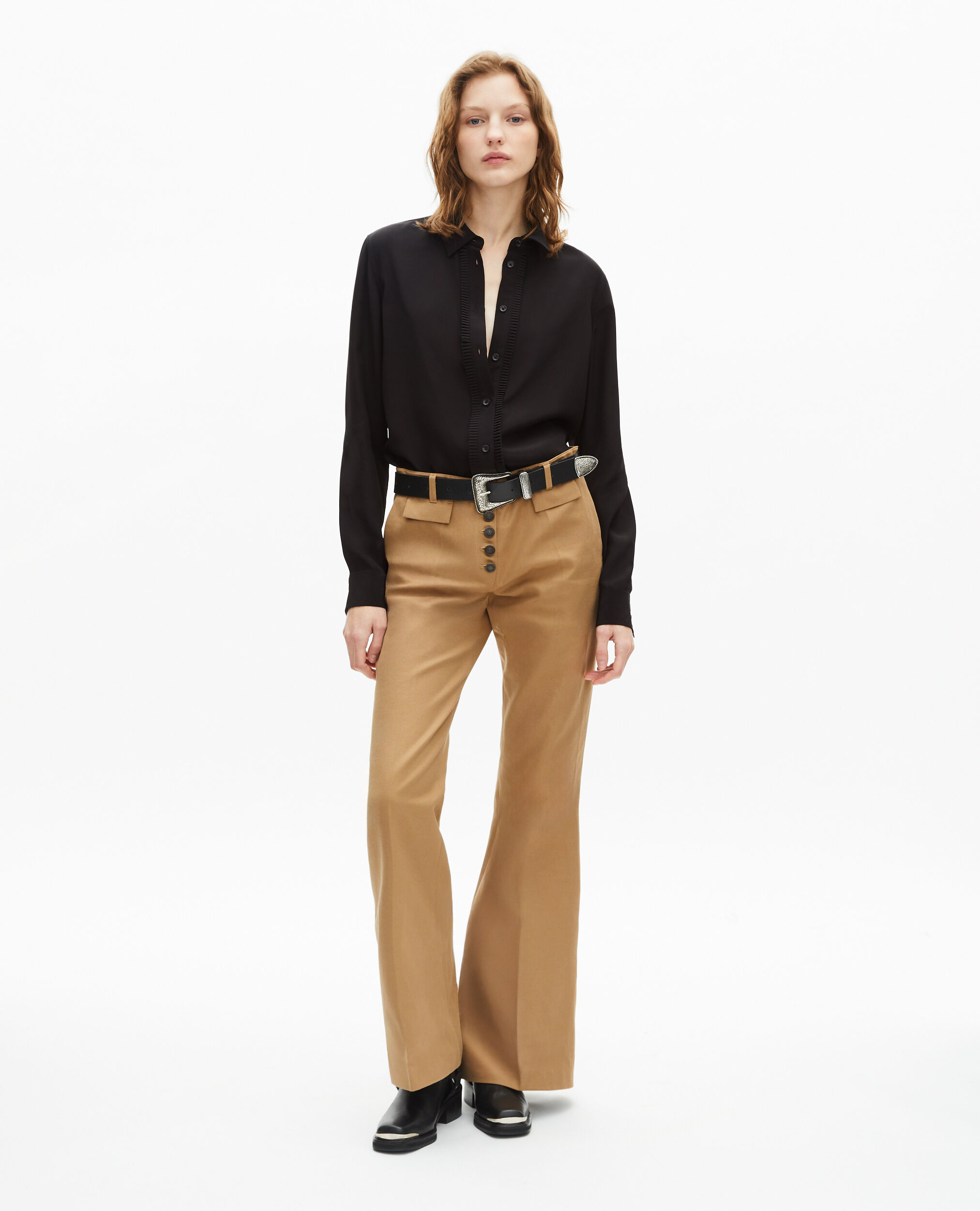 Chemise en soie noire, BLACK, hi-res image number null