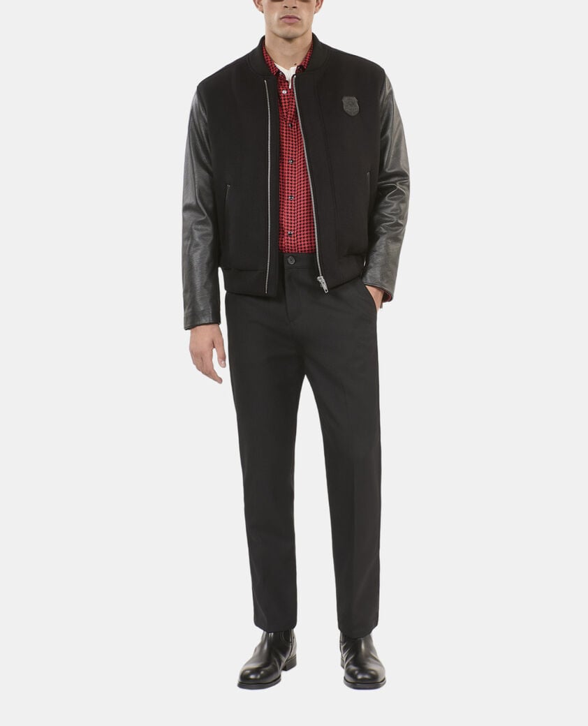 The Kooples HOMME BLACK blouson en laine double face et cuir noir