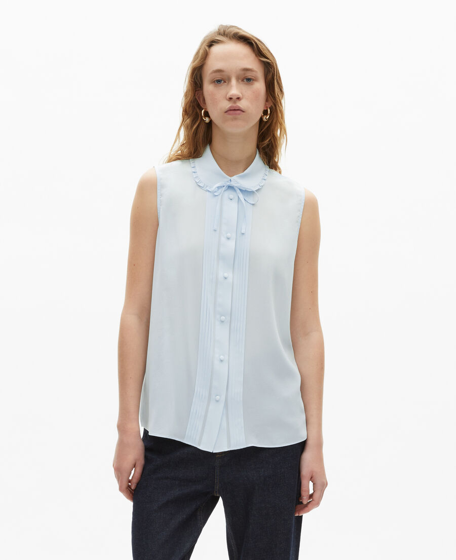 The Kooples F BABY BLUE light blue silk sleeveless shirt