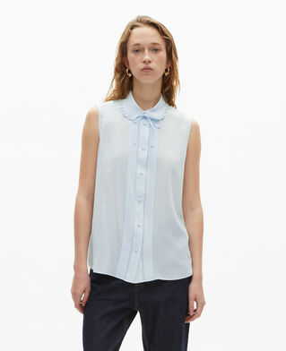The Kooples FEMME BABY BLUE chemise sans manches en soie bleu clair