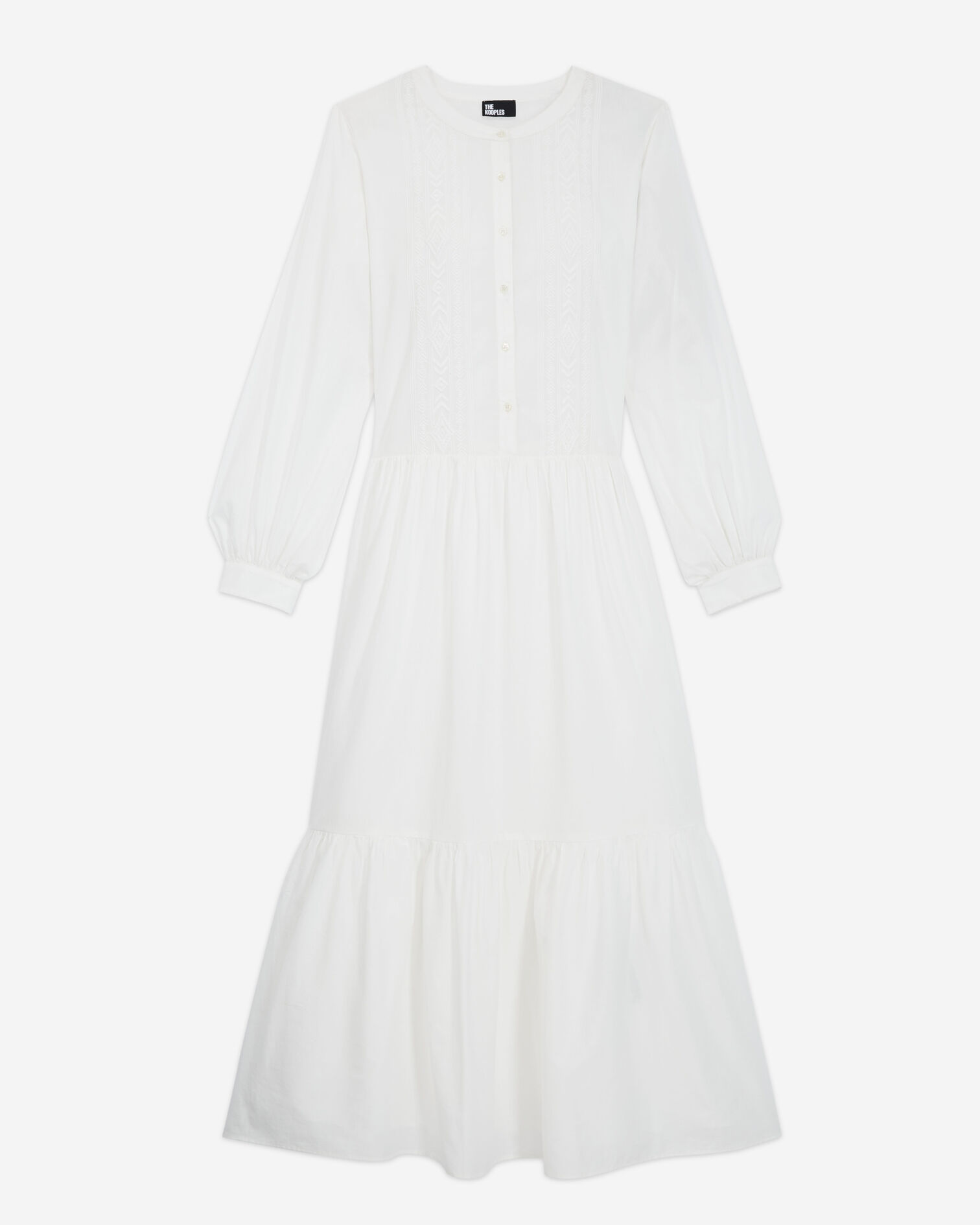 Long embroidered white dress, WHITE, hi-res image number null