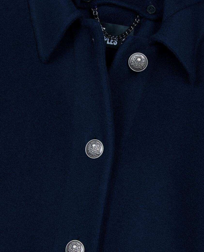 The Kooples DAMEN NAVY langes, marineblaues wollcape mit kapuze