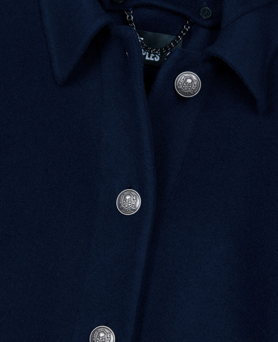 The Kooples F NAVY navy blue long hooded wool-blend cape