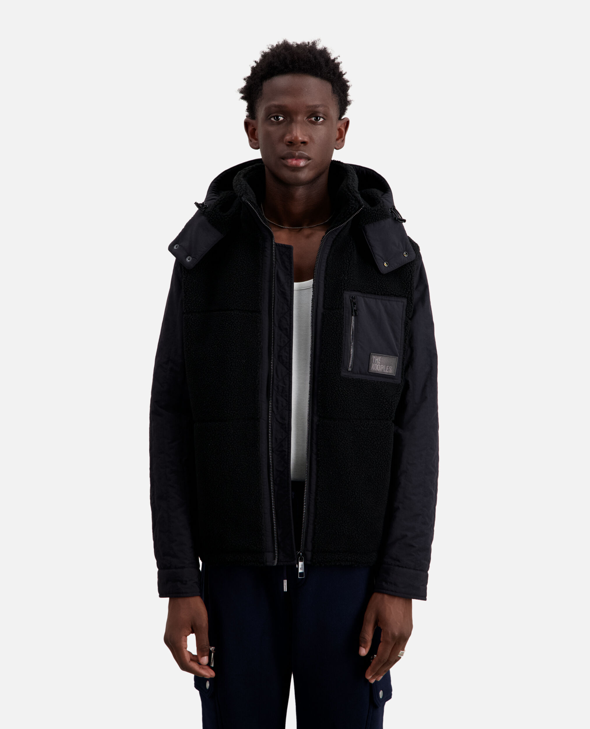 Black sherpa overshirt type jacket, BLACK, hi-res image number null
