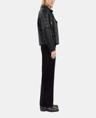 The Kooples DAMEN BLACK schwarzer blouson im bikerstil aus leder
