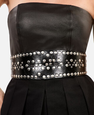 The Kooples WOMEN BLACK wide studded black leather belt