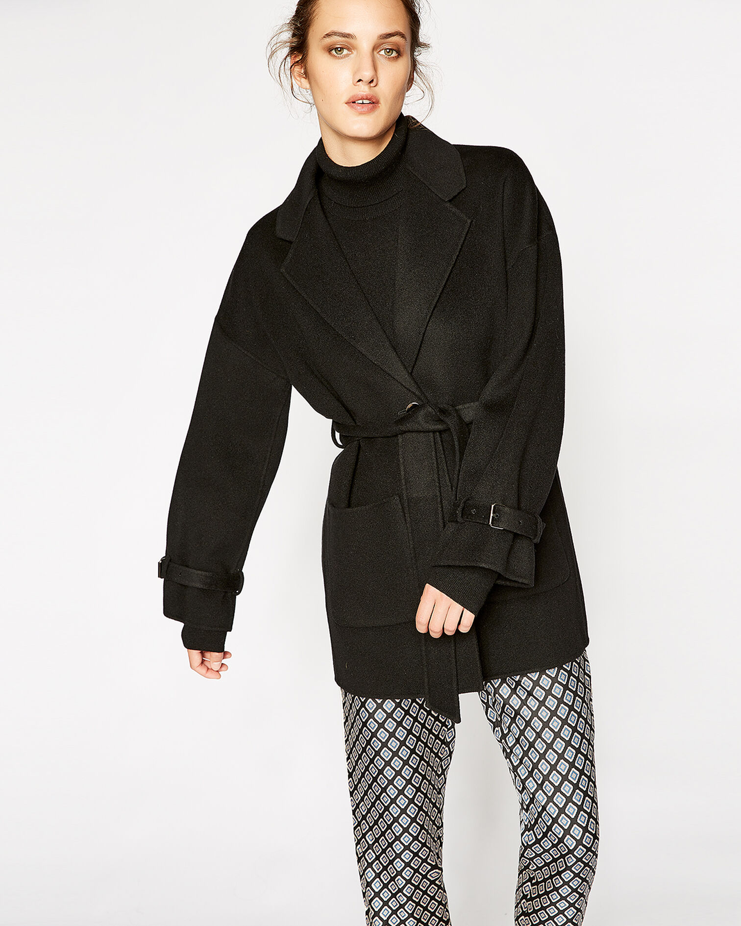 Oversize black wool coat, BLACK, hi-res image number null