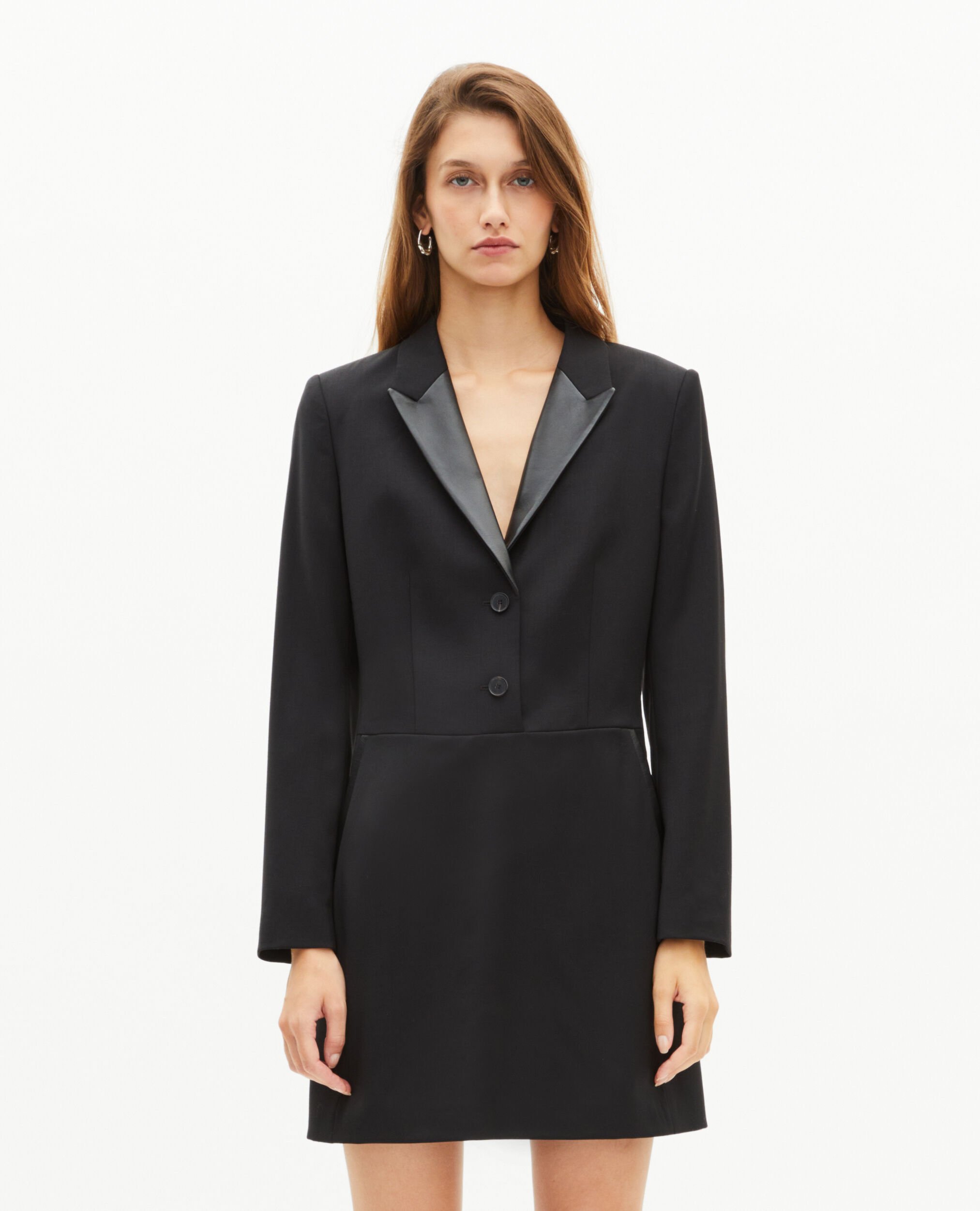 Robe courte col en cuir noire, BLACK, hi-res image number null