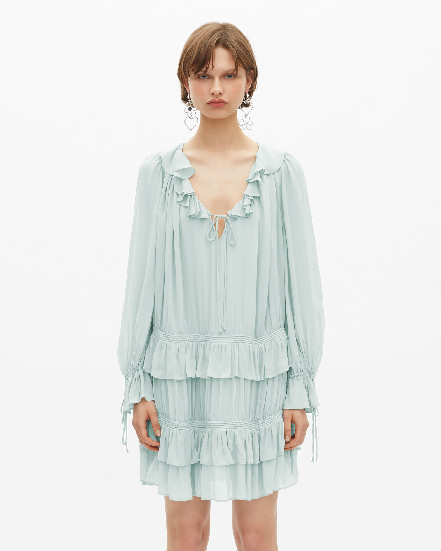 Kurzes Kleid mit Rüschen blau, BLUE/GREEN, hi-res image number null