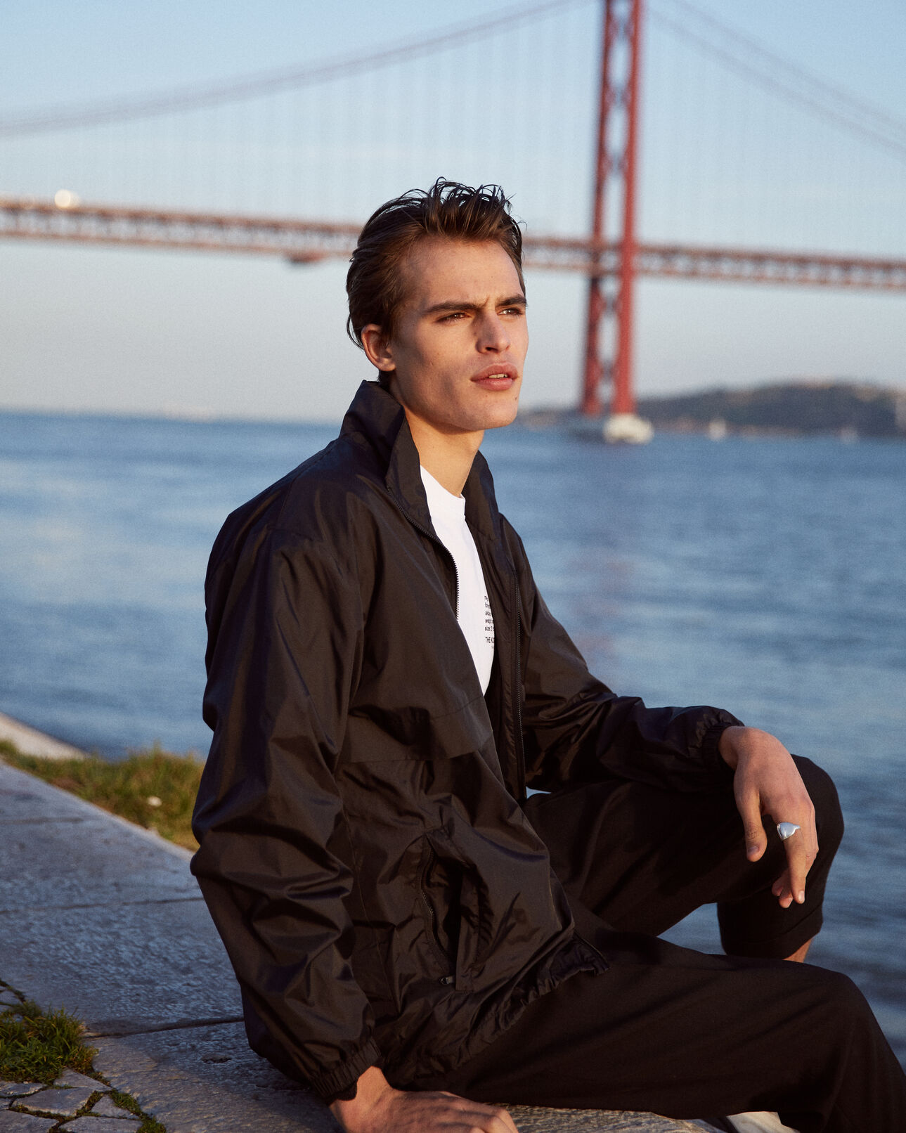 The Kooples HOMME BLACK blouson coupe-vent noir sérigraphié california riders
