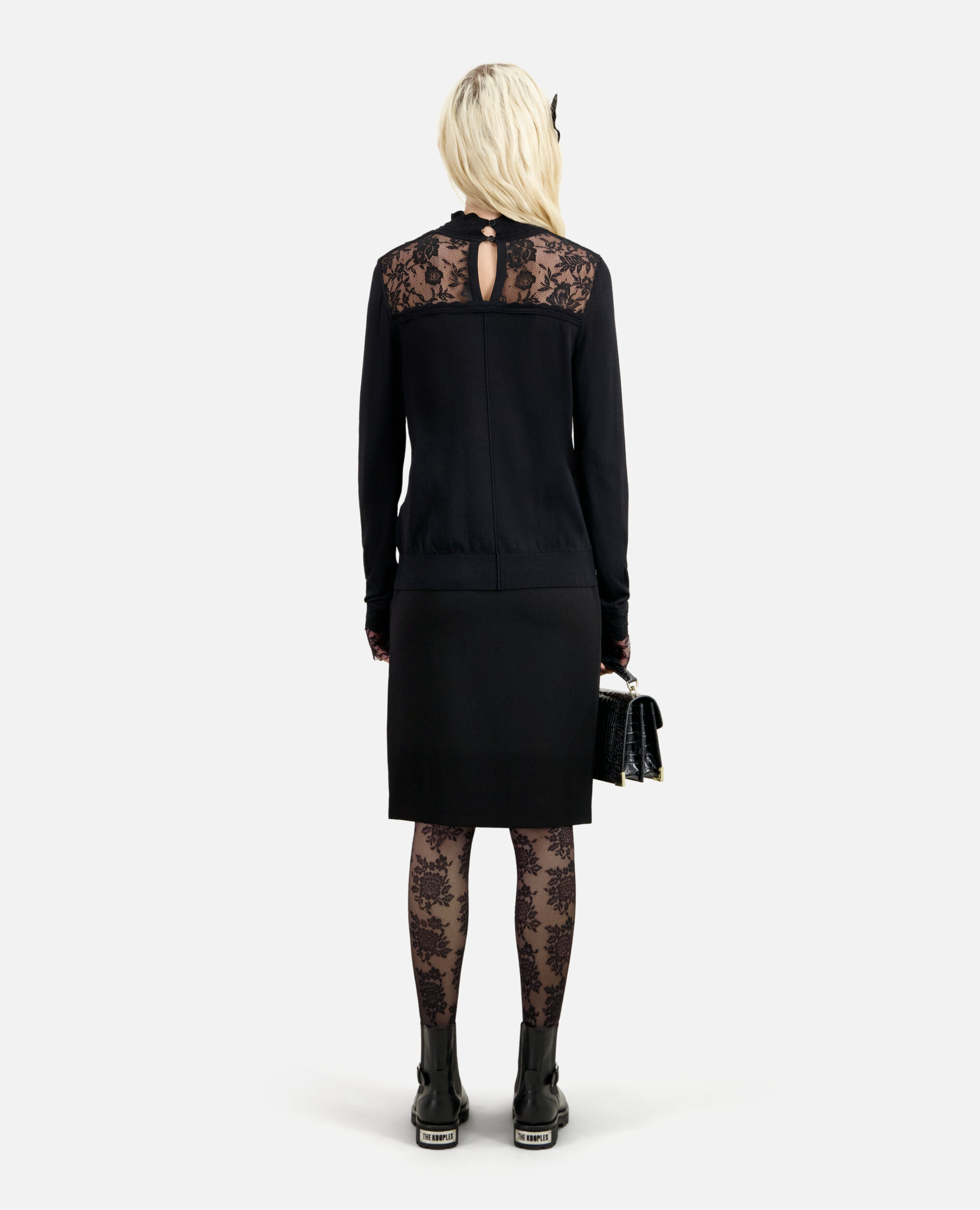 Black sweater with lace details, BLACK, hi-res image number null
