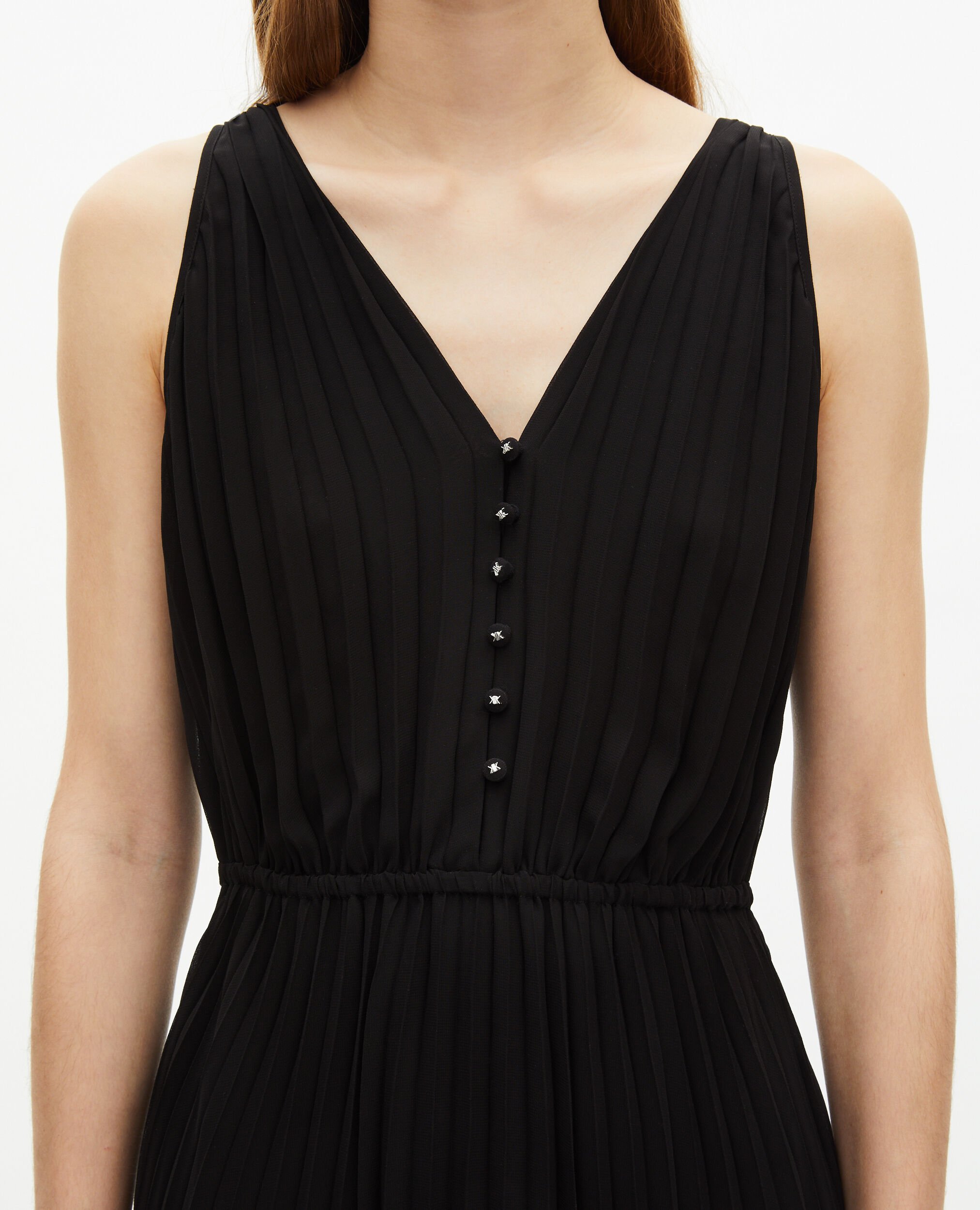 Black pleated long dress, BLACK, hi-res image number null