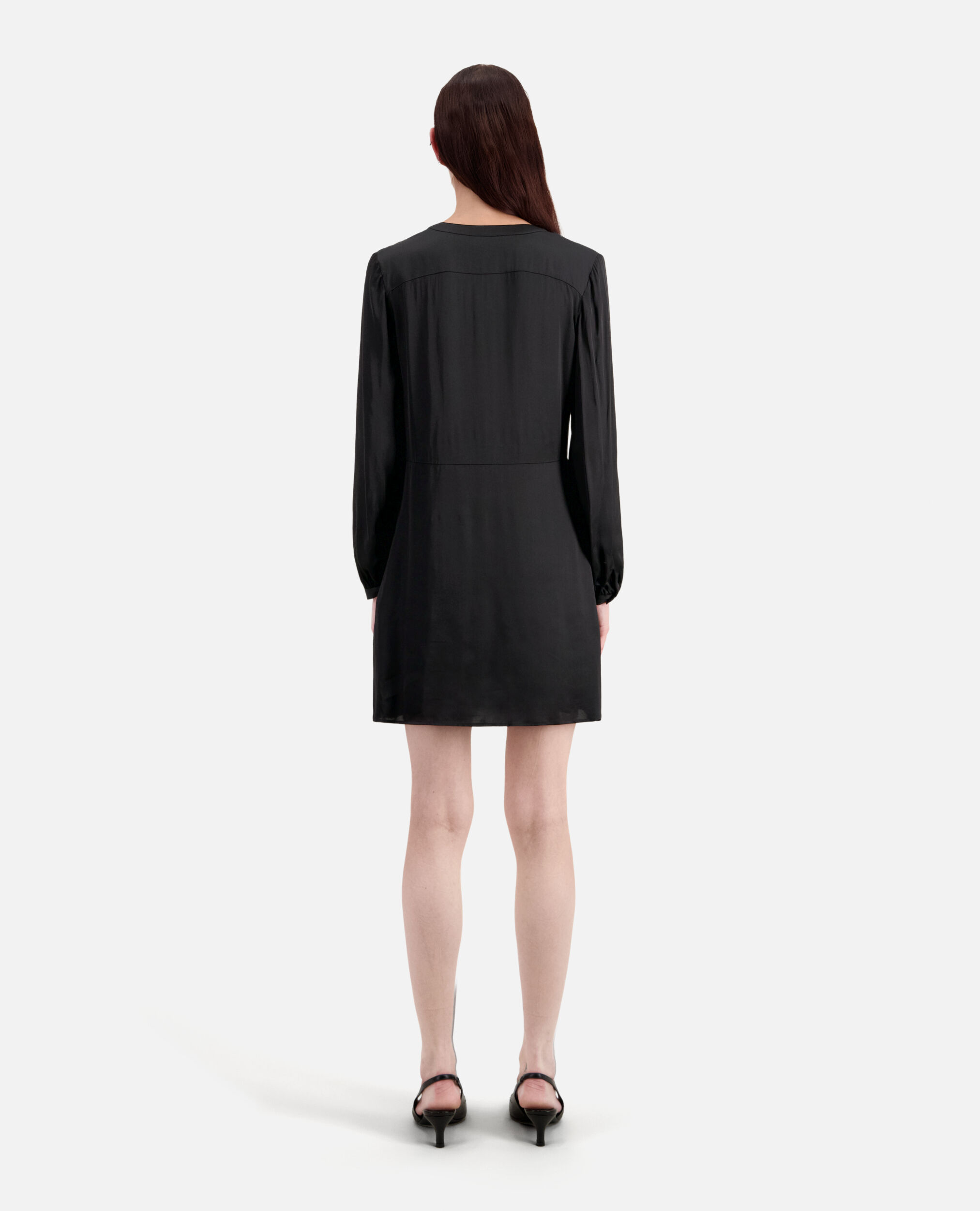 Schwarzes kurzes Kleid mit Plissierung, BLACK, hi-res image number null