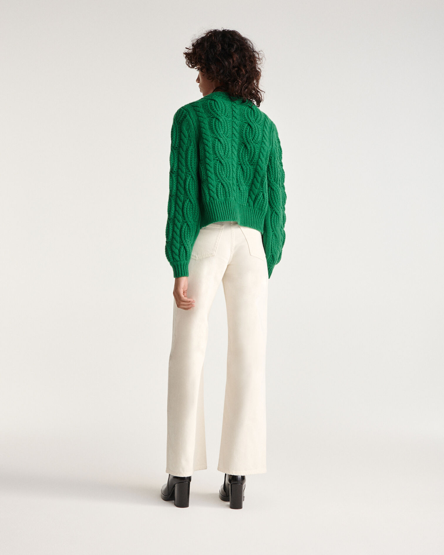 Cable knit green wool cardigan, GREEN, hi-res image number null