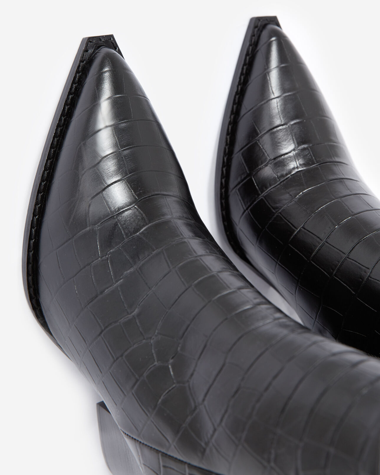 The Kooples FEMME BLACK bottines noires à talon cuir façon croco