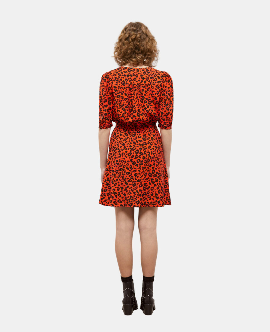 The Kooples FEMME ORANGE - BLACK robe courte léopard