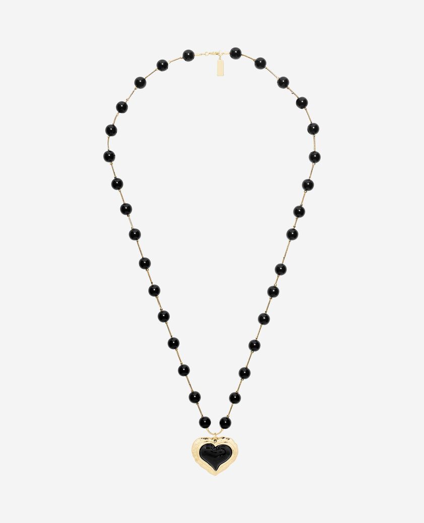 The Kooples FEMME GOLD collier perles et pendentif c&oelig;ur noir