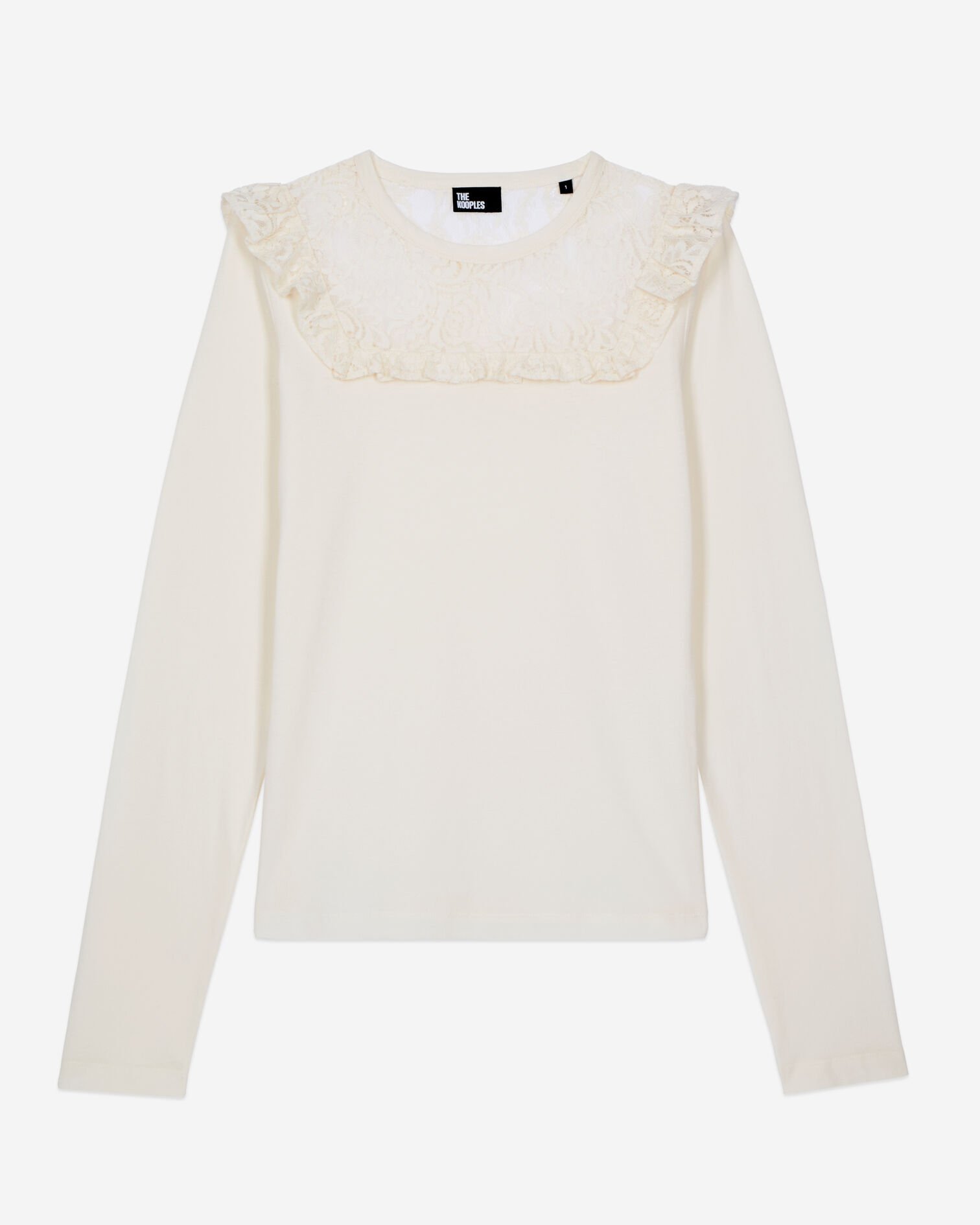 White long-sleeved lace t-shirt, WHITE, hi-res image number null