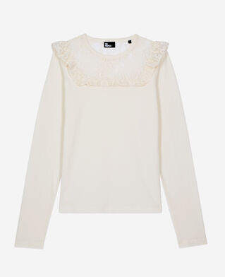The Kooples DAMEN WHITE weißes langarm-t-shirt aus spitze