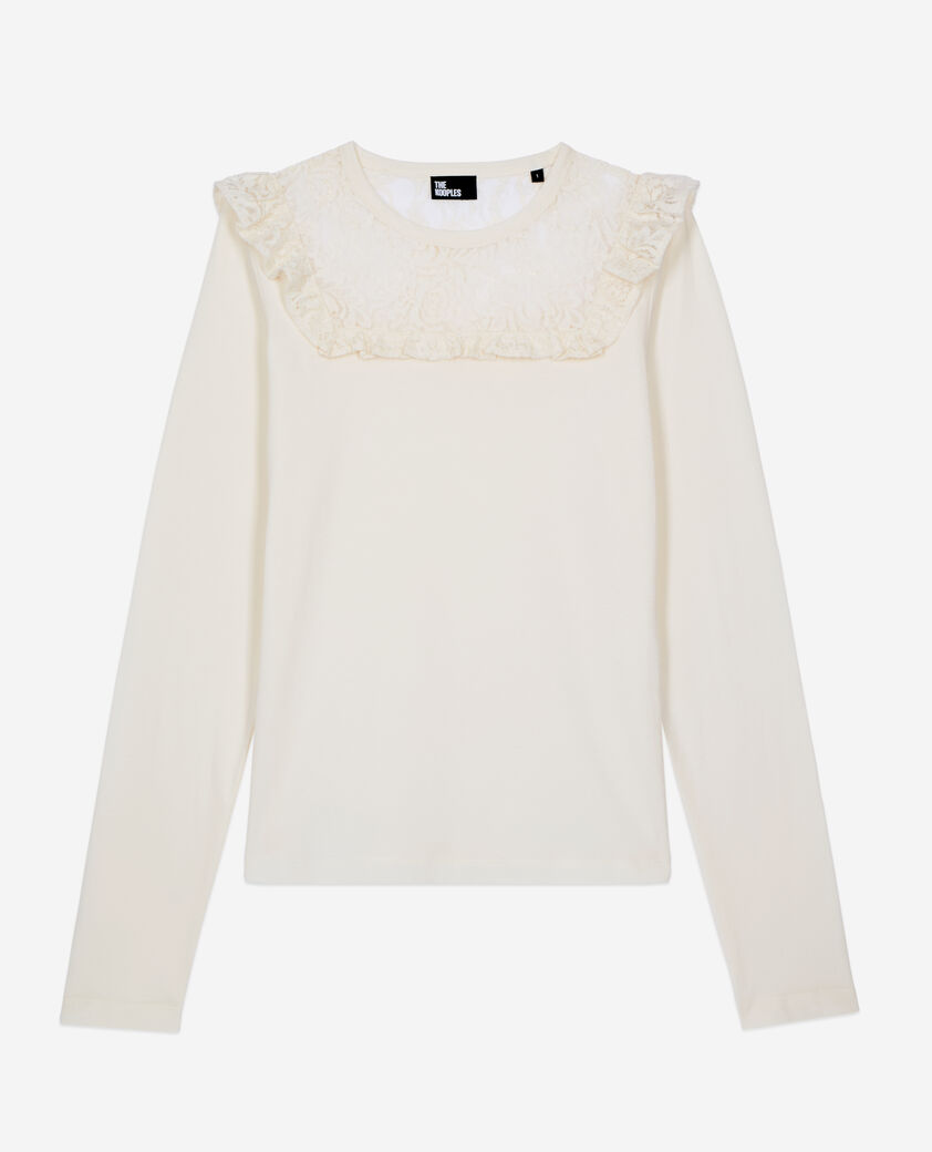 The Kooples MUJER WHITE camiseta blanca de encaje de manga larga