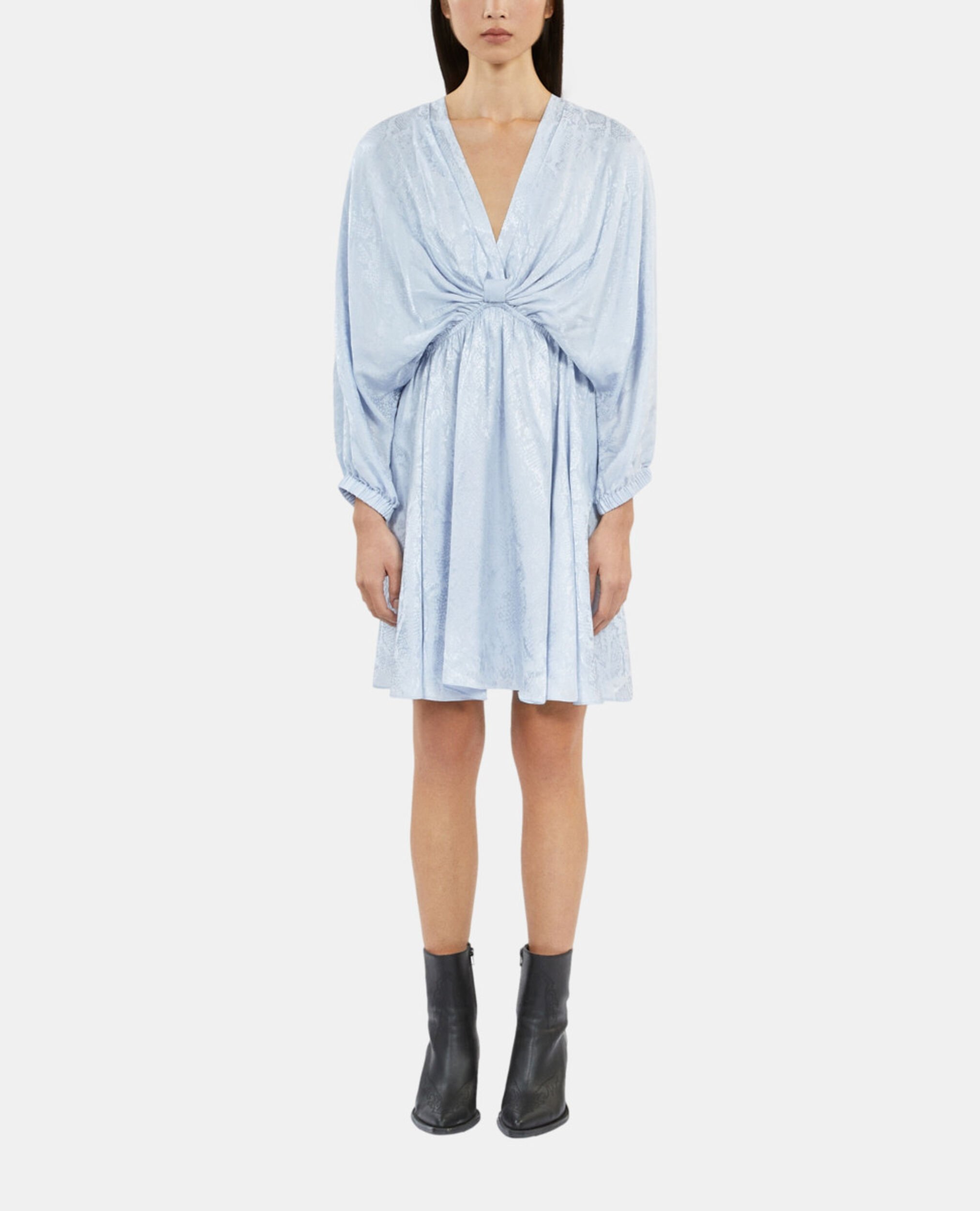 Short blue python jacquard dress with draping, LAVENDER, hi-res image number null