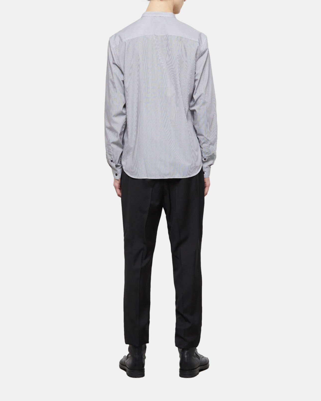 The Kooples HOMME BLACK WHITE chemise col officier slim à rayures