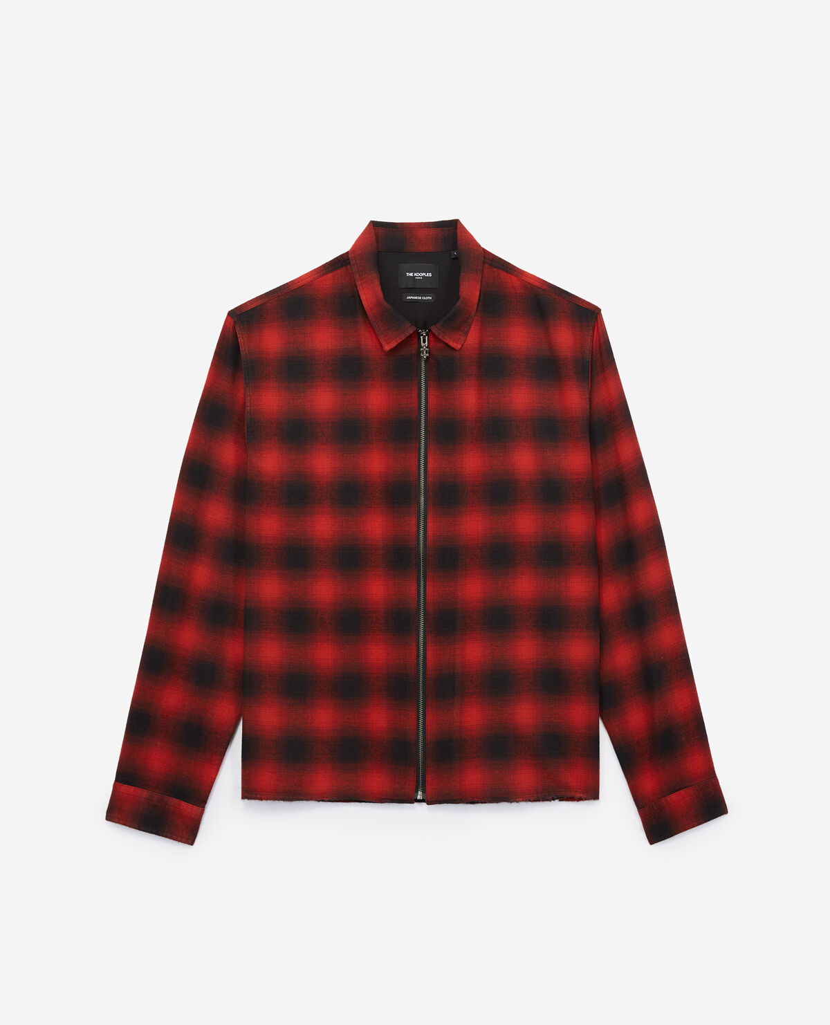 Zipped shirt with black and red check motif
