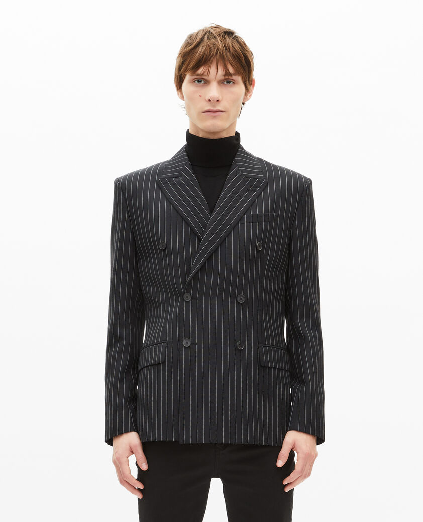 The Kooples HERREN BLACK GREY schwarze gekreuzte streifenjacke