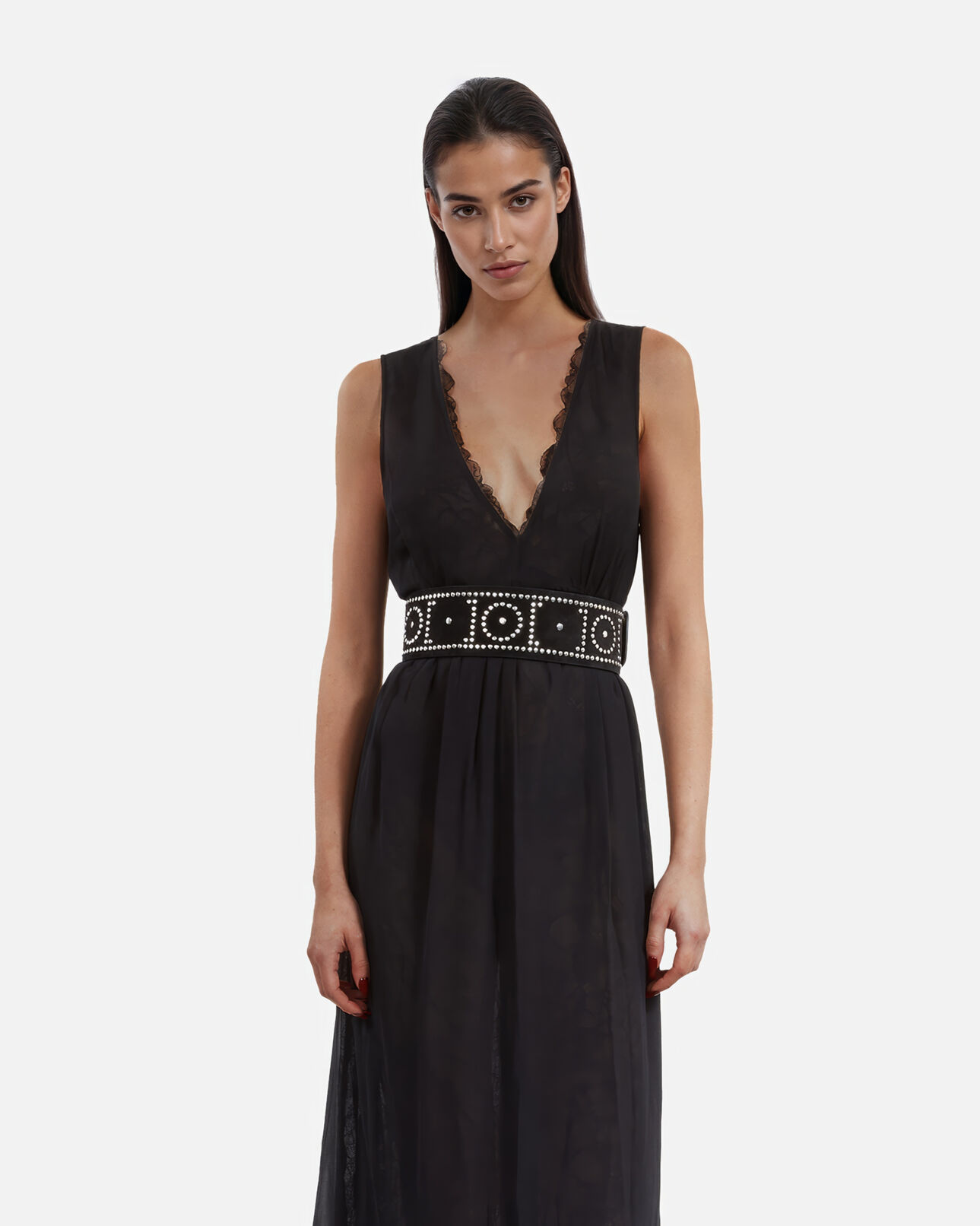 The Kooples WOMEN BLACK long dress with black lace