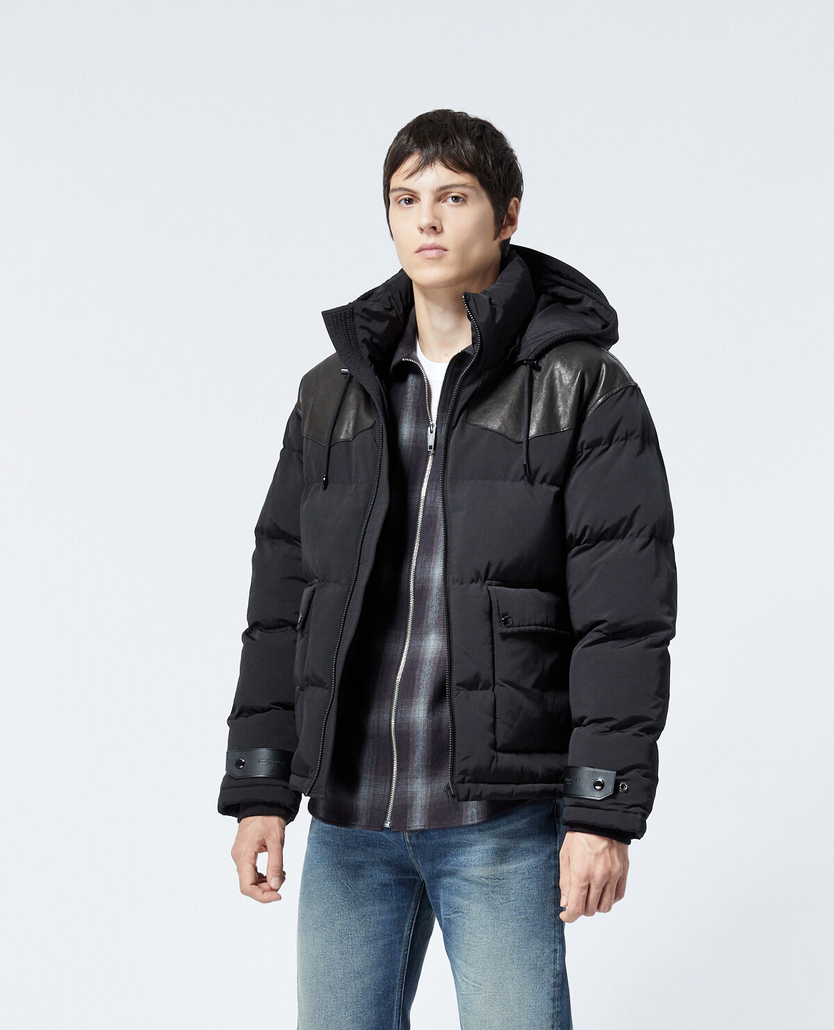 Black quilted down sales jacket