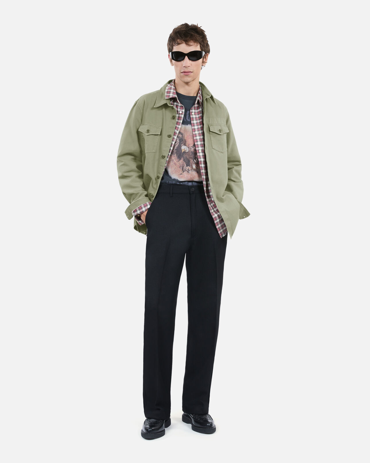 The Kooples HERREN OLIVE khakifarbenes hemd aus denim
