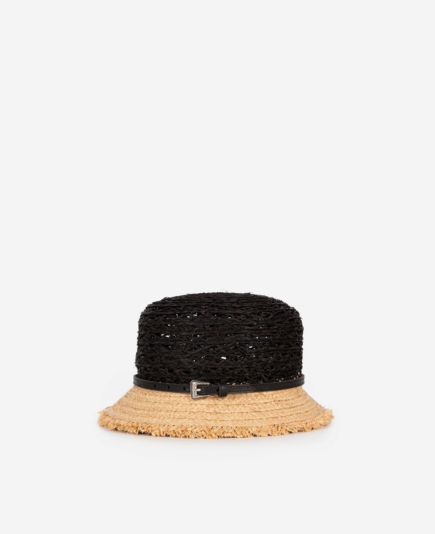 The Kooples WOMEN BLACK - CREAM black and beige raffia hat