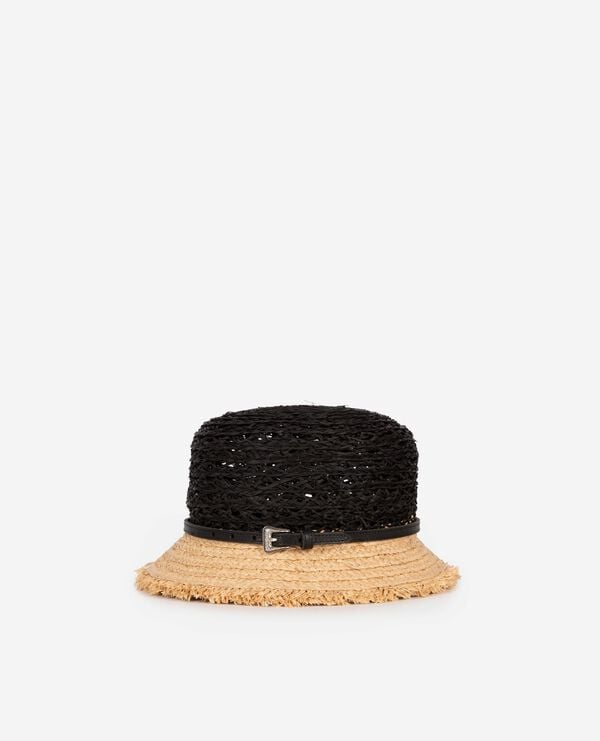 The Kooples FEMME BLACK - CREAM bob en raphia noir et beige