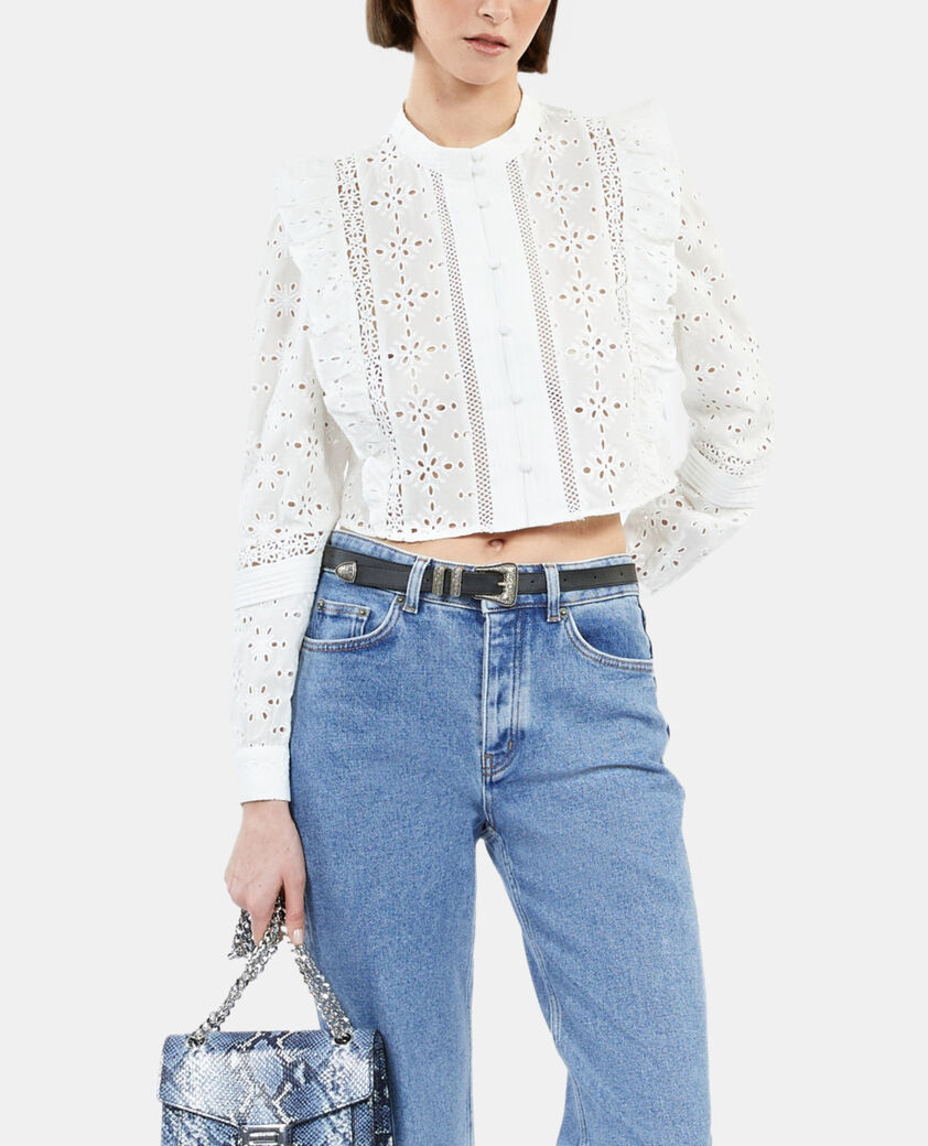 The Kooples MUJER WHITE camisa blanca bordado ingl&eacute;s