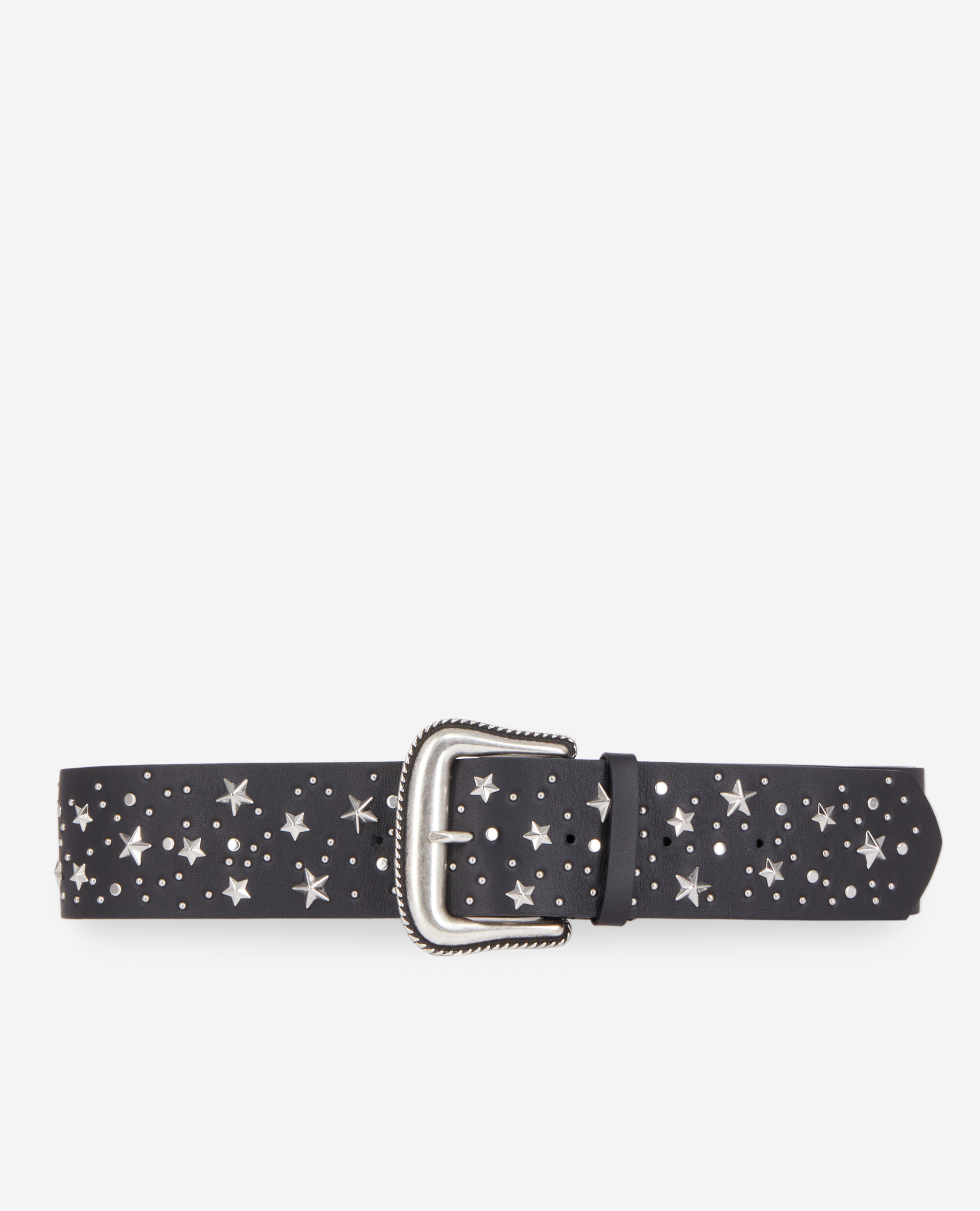 Wide black leather belt with stars, BLACK, hi-res image number null