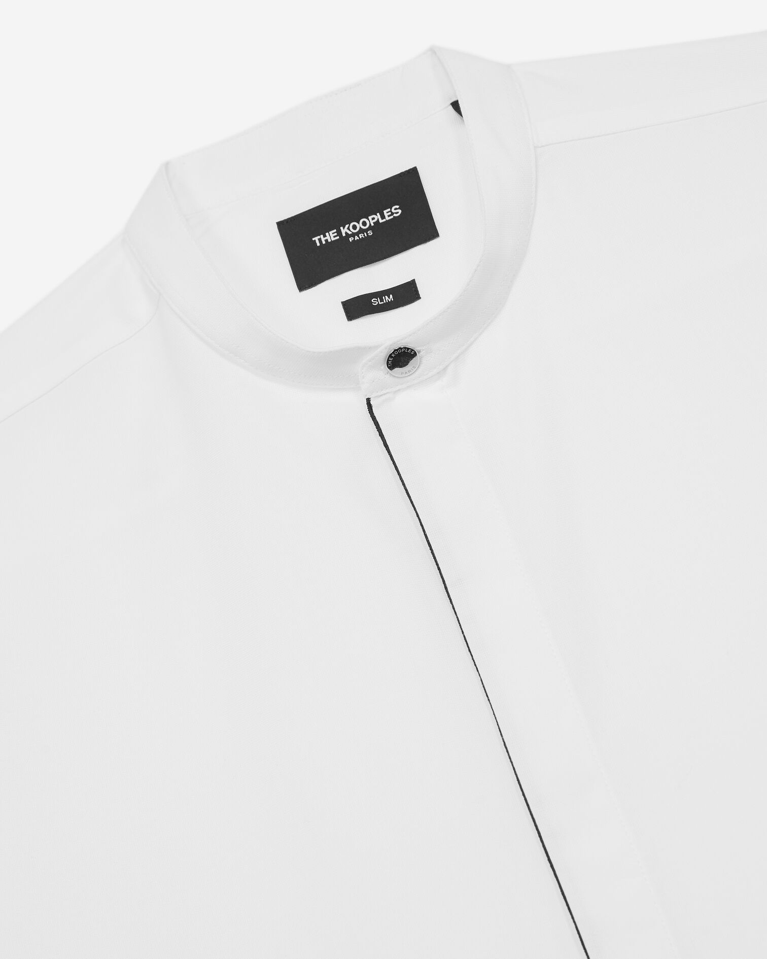 White cotton collarless slim-fit shirt, WHITE, hi-res image number null