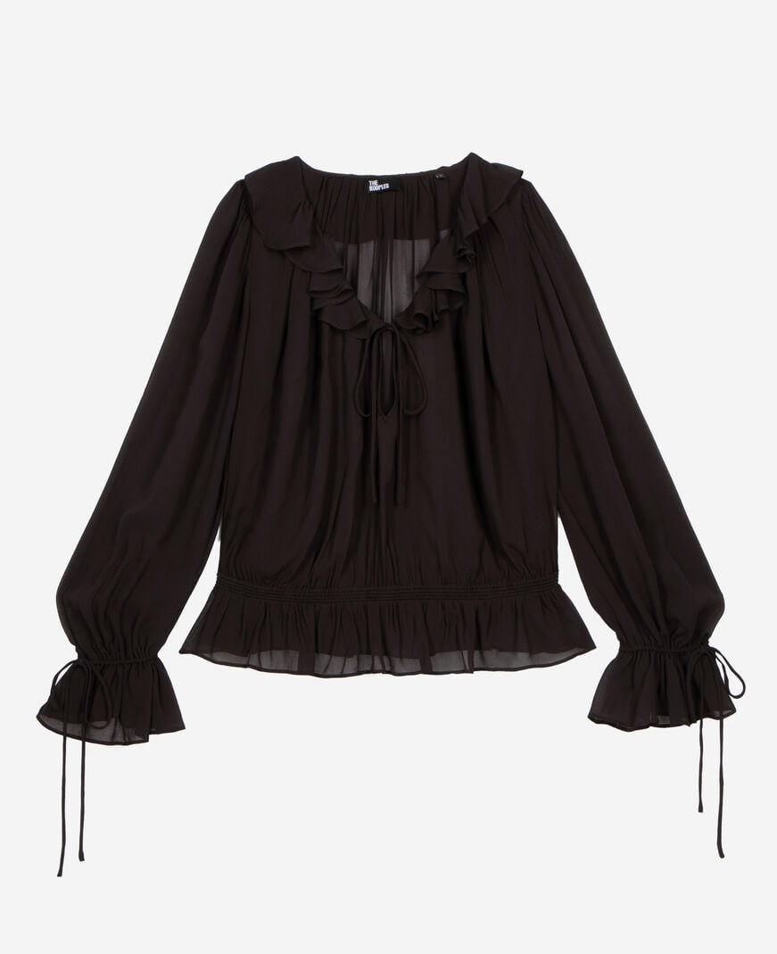 The Kooples WOMEN BLACK STONE black blouse with ruffles