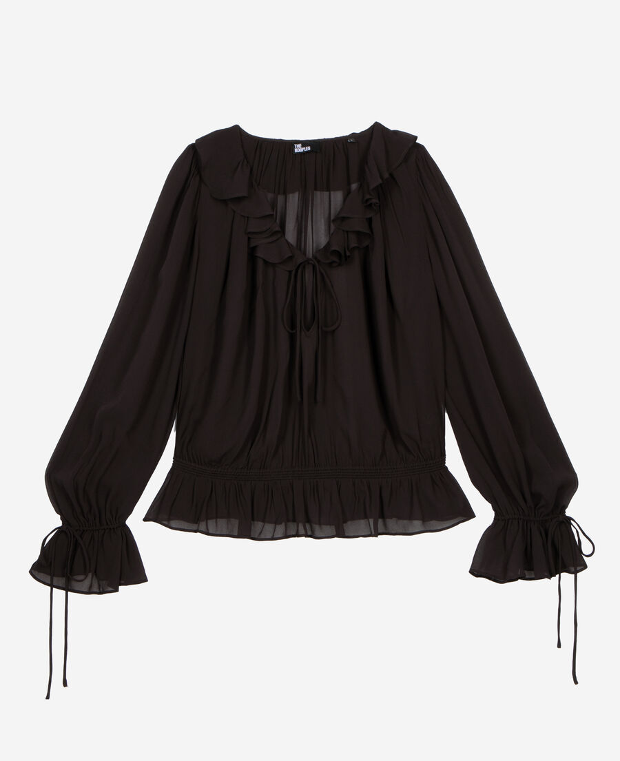 The Kooples FEMME BLACK STONE blouse avec volants noire