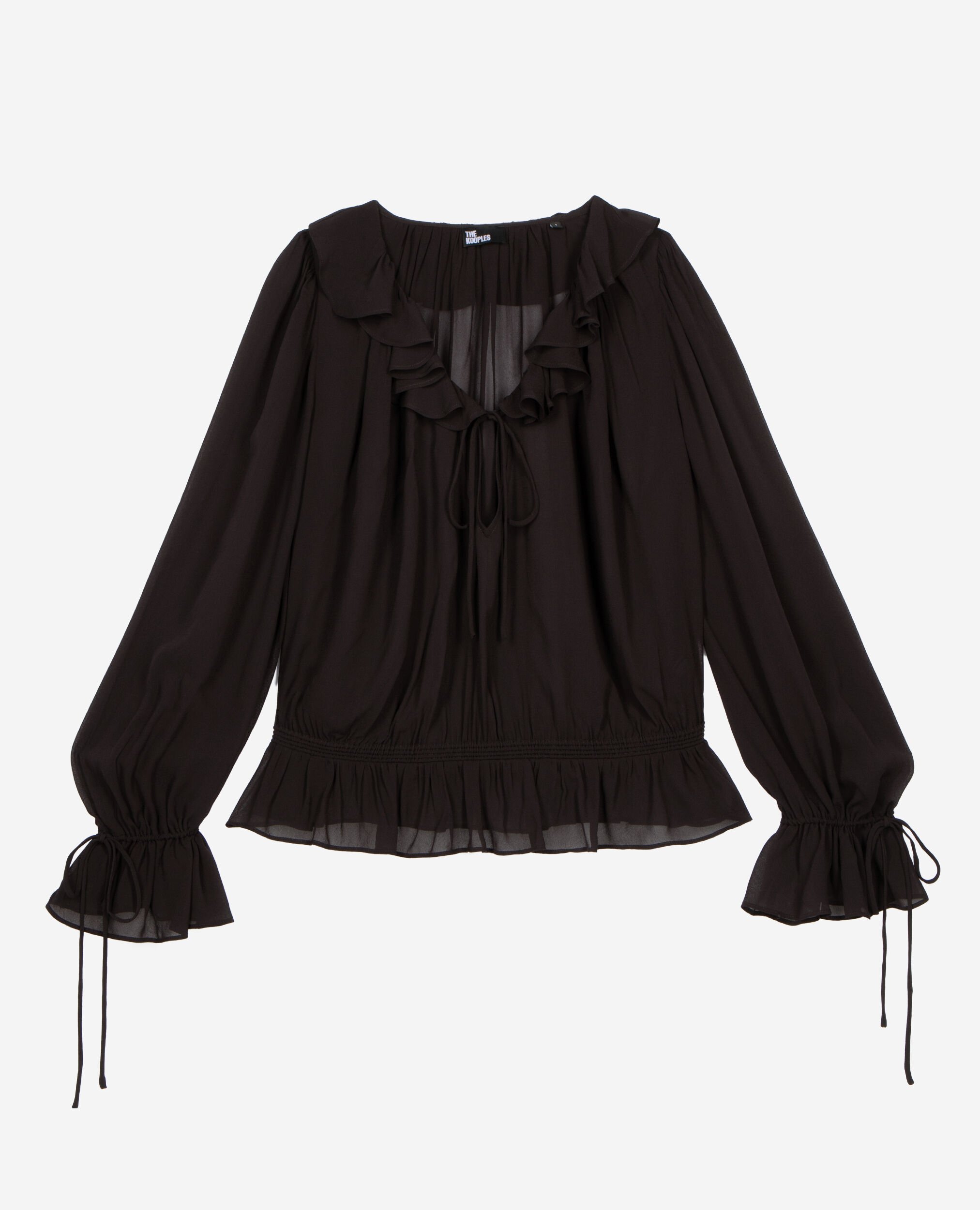 Black blouse with ruffles, BLACK STONE, hi-res image number null
