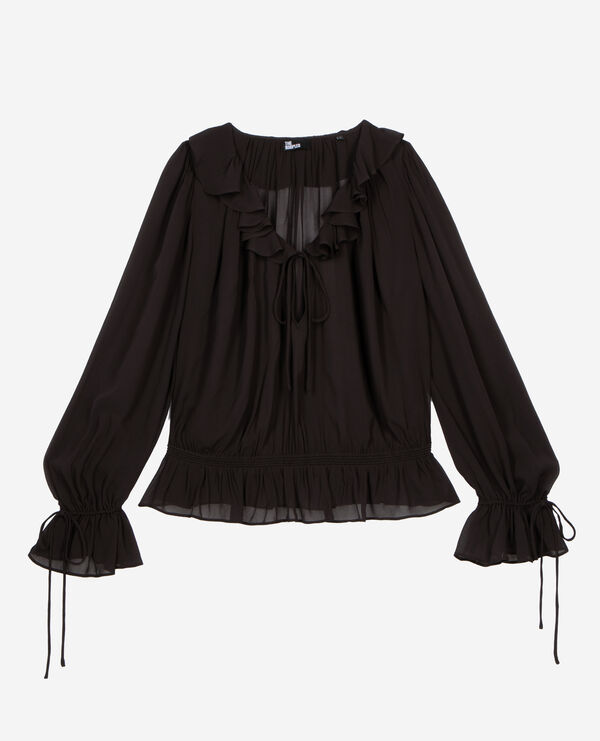 The Kooples FEMME BLACK STONE blouse avec volants noire