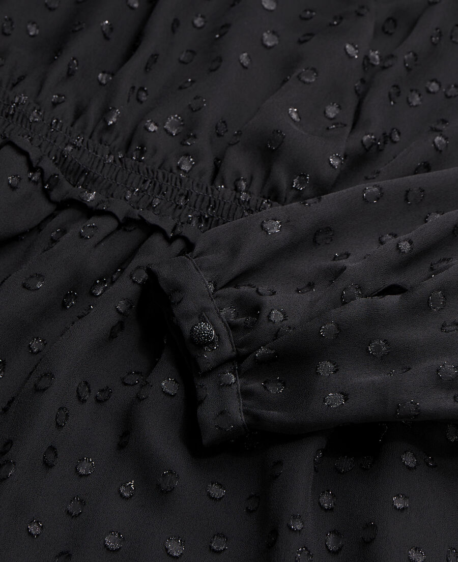 short black dress with silver polka dots