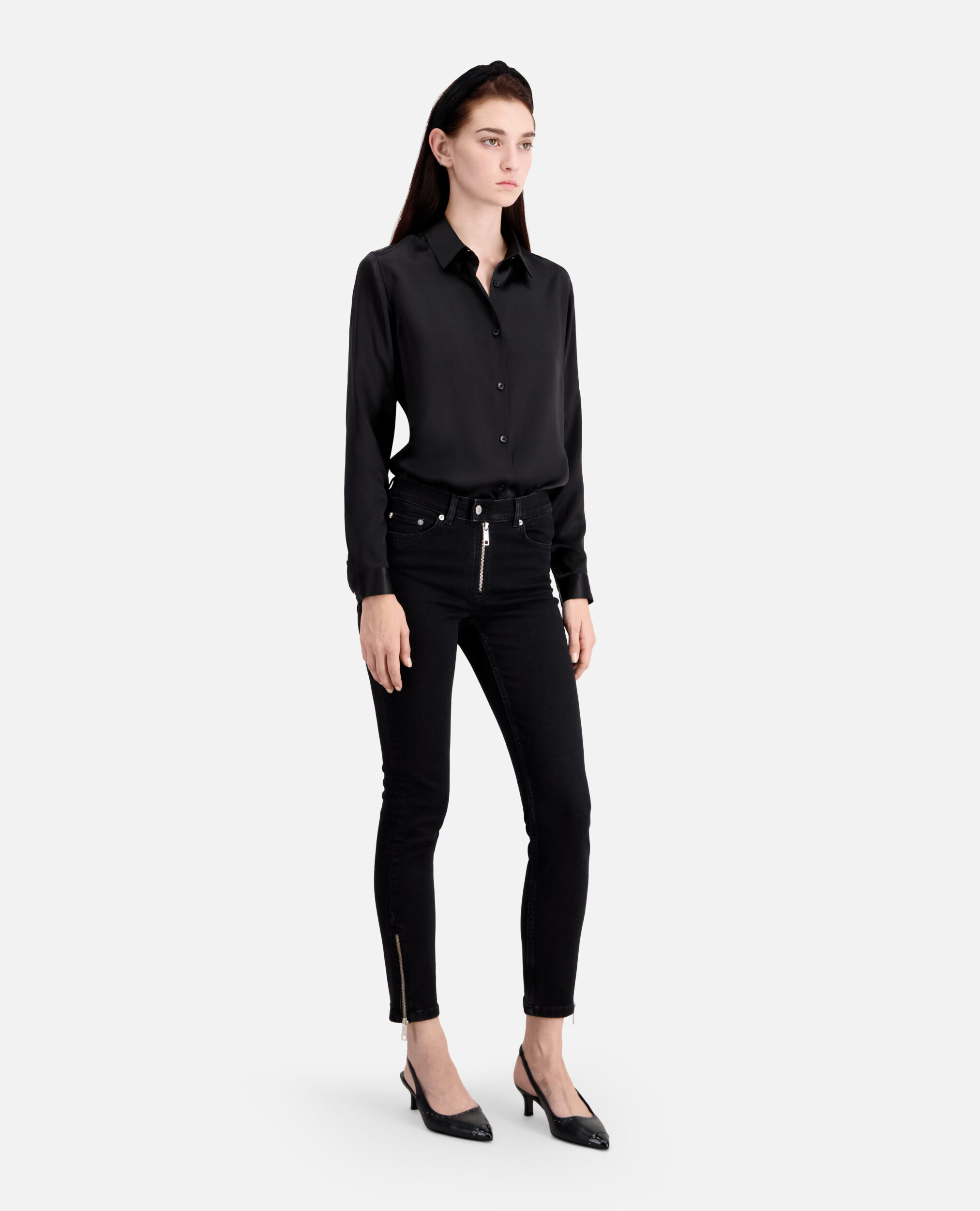 Black slim jeans with zip, BLACK WASHED, hi-res image number null